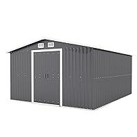 10 x 8 FT Outdoor Storage Shed, Metal Garden Shed with 2 Lockable Sliding Doors & 4 Air Vents, Large Tool Shed with Storage Hook, Storage House Waterproof for Backyard, Lawn, Patio, Gray