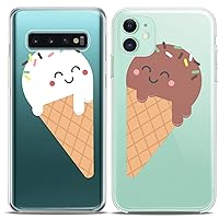 Matching Couple Cases Compatible for Samsung S23 S22 Ultra S21 FE S20 Note 20 S10e A50 A11 A14 Ice-Cream Food BFF Present Shell Cell Silicone Pair Cover Love Clear Women Cute Mate Friend Girly