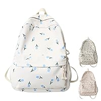 Floral Backpack Kawaii Large Capacity Natural Aesthetic Rucksack Cute Accessories Bag for Woman Light-hearted (Blue)