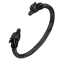 FaithHeart Viking Cuff Bracelet for Men Women, Stainless Steel Rune/Thor's Hammer/Wolf/Celtic Knot Bangles Personalized Customizable