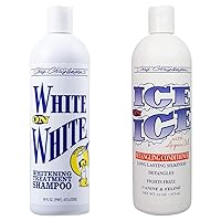 Chris Christensen Groomer's Bundle - White on White Treatment Dog Shampoo, Brightens Whites, Safely Removes Yellow - Ice on Ice Detangling Dog Conditioner, Demat and Detangle, Long Lasting Silkiness