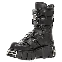 New Rock Boots M-422-S1 Mens Metallic Black Leather Platform Gothic Boots