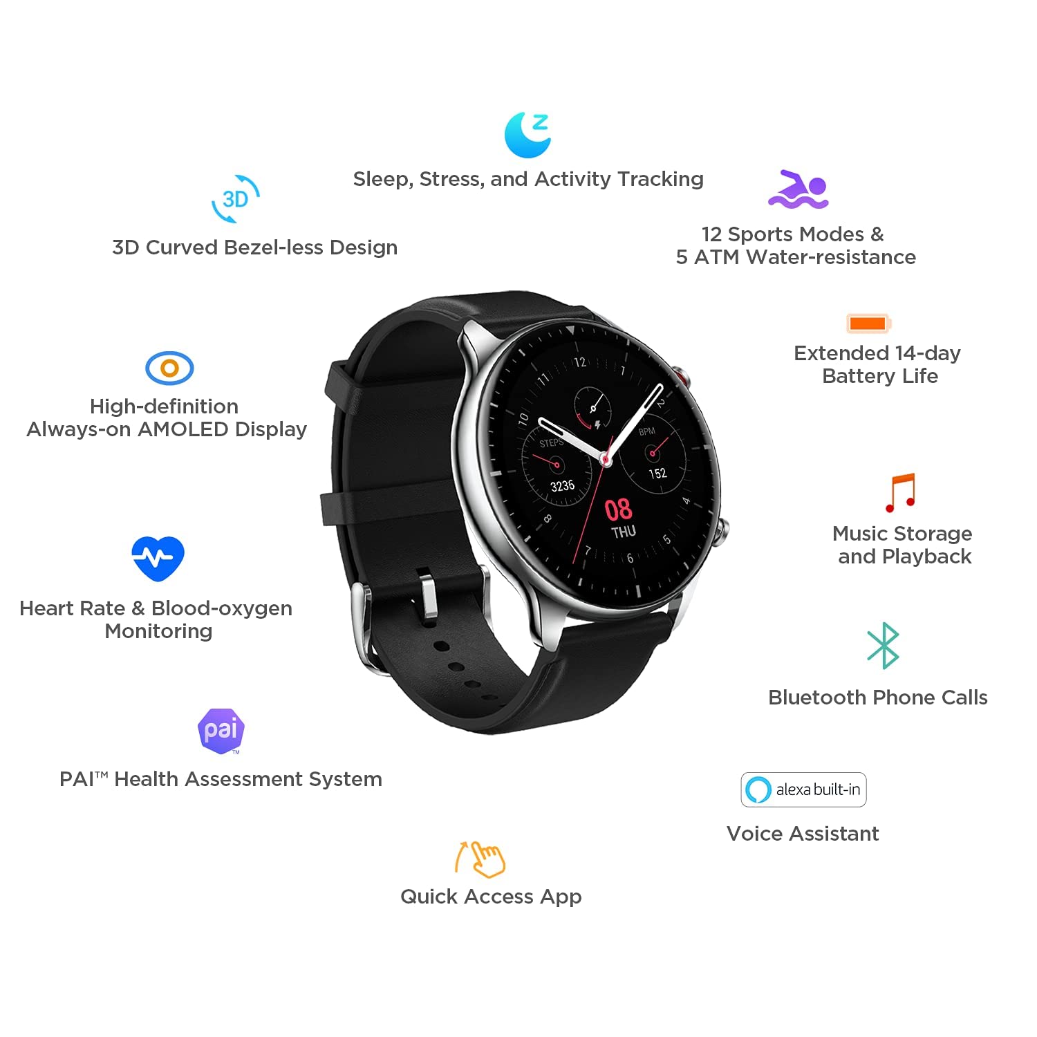 Amazfit GTR 2 Smart Watch for Men Android iPhone, 14-Day Battery Life, Alexa Built-in, Fitness Watch with GPS, Bluetooth Call, 90 Sports Modes, Blood Oxygen Heart Rate Tracker, 5 ATM Water Resistant