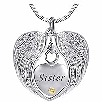 Heart Cremation Urn Necklace for Ashes Urn Jewelry Memorial Pendant with Fill Kit and Gift Box - Always on My Mind Forever in My Heart for Sister(November)