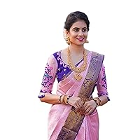 Silk Saree Pink Silk Saree With Blouse For Women And Use Also Godwal Pattu Sari By FLOW CREATION.