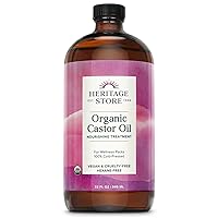 Organic Castor Oil, Nourishing Hair Treatment, Deep Hydration for Healthy Hair Care, Skin Care, Eyelashes & Brows, Castor Oil Packs, Cold Pressed, Hexane Free, Vegan, Cruelty Free 32oz