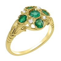 Solid 14k Yellow Gold Natural Emerald & Diamond Womens Cluster Ring - Sizes 4 to 12 Available
