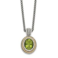 925 Sterling Silver Bezel Polished Lobster Claw Closure With 14k Peridot Necklace Jewelry for Women