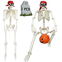 5.4Ft Skeleton Halloween Decoration, 65Inch/165cm Life Size Posable Halloween Skeleton, Full Size Body Skeleton with Movable Joints for Halloween Indoor Outdoor Haunted House Decor
