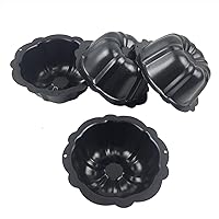 4 Inch Nonstick Mini Bundt Cake Pan, Set of 4 for Baking, Carbon Steel Fluted Cake Pans, Metal Round Pumpkin Shaped Cake Mould for Cupcake, Muffin, Brownie, Pudding - Black