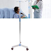 Portable Pole Stand Adjustable Pole Stainless Steel Drip Stand Infusion Holder with 2 Hooks & Wheels