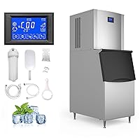 Commercial Ice Maker Machine, 550lbs/24h Stainless Steel Industrial Ice Machine with 350lbs Large Storage Bin, 1200w Automatic Self-Cleaning Ice Maker Machine for Bar Cafe Restaurant Business