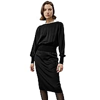 LilySilk Boatneck Casual Silk Midi Dress Batwing Long Sleeves Bodycon Midi Length Casual Dress for Fall
