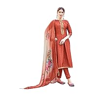 Orange Festival Wear Indian Muslim Women Upada Silk Straight Palazo Salwar Kameez Bollywood Dress 1488