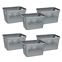 Glad Plastic Storage Basket Set, Value Pack of 6 | Open Storage Bins for Shelves, Bathroom, Pantry, Closet | Nesting Organizer Boxes with Handles, 4 Gallon, Grey
