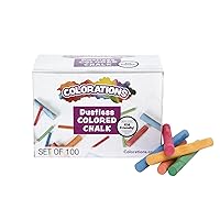 Colorations CNODUST Dustless Colored Chalk, Value, Multi-Colored, for Kids, Classroom, Learning, Drawing, Create, Play, Non-Toxic, 3 inches x 3/8 inch, Assorted, 100 Count (Pack of 1)