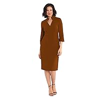 Donna Morgan Women's Knitted Crepe Collarded Long Sleeve Sheath