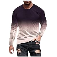 Long Sleeve Shirts for Men 2023 Casual Gradient Color Loose Pullover Graphic Tee Shirts Fall Fashion Athletic Blouse