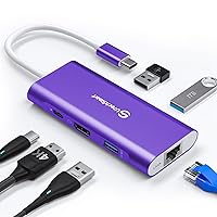 UtechSmart USB C Hub, USB C Ethernet Multiport Adapter, 6 in 1 USB C to HDMI Dock Compatible for MacBook Pro/Air, Chromebook, Dell XPS, HP (Gigabit Ethernet 100W PD 4K HDMI USB 3.0)(Dark Purple)
