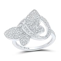 The Diamond Deal Sterling Silver Womens Round Diamond Butterfly Ring 1/2 Cttw