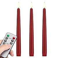 3pcs red Flameless LED Taper Candles with 10-Key Remote Control Timer Plastic Battery Powered 3Dwick Flameless Electric Flickering Candles(0.8X11Inch) for Christmas Wedding Home Decoratio
