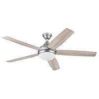 Prominence Home Ashby, 52 Inch Contemporary Indoor LED Ceiling Fan with Light and Remote Control, Three Mounting Options, Dual Finish Blades, Reversible Motor - 51630-01 (Pewter)