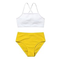 SHENHE Girl's 2 Piece High Waisted Bikini Sets Criss Cross Spaghetti Strap Swimsuit Bathing Suit