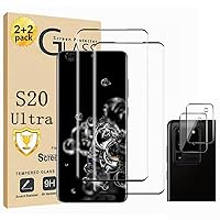 Galaxy S20 Ultra Screen Protector, 2 Pack Tempered Glass Screen Protector【2+2 Pack】 2 Pack Camera Lens Protector, 9H Hardness Tempered Glass Screen Protector for Samsung Galaxy S20 Ultra
