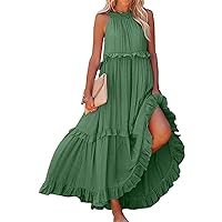 Mother's Day Tunic Wedding Dress Woman Tanks Floofy Baggy Polyester Sundress Women's Solid Flounce Super Green XXL