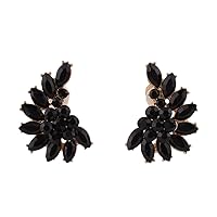 Luxury Fashion Gold Color Crystal Clip on Earrings Without Piecing for Women Party Wedding Anti-Allergy Earrirngs (Black)