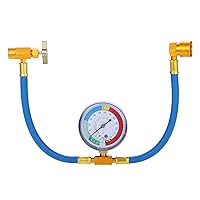 AC Charge Hose with Gauge, R134A AC Refrigerant Recharge Hose Kit, 1/2” Can Tap Dispensing Valve and R134A Quick Coupler Fits for Car AC Air Conditioning Refrigerant 250 PSI