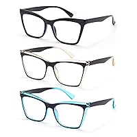 Autojouls 3-Pack Blue Light Blocking Reading Glasses for Women, Oprah Style Oversized Spring Hinge Readers Glasses