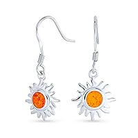 Irradiance Green Or Orange Fire Created Opal Summer Fun Sunburst Dangle Drop Earrings For Women Teens .925 Sterling Silver Fish Wire