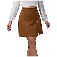 Women's High Waisted Wrap Hip Skirt Tight Button Front Split Mini Short Skirts Teen Girls Y2K A-Line Bodycon Skirts