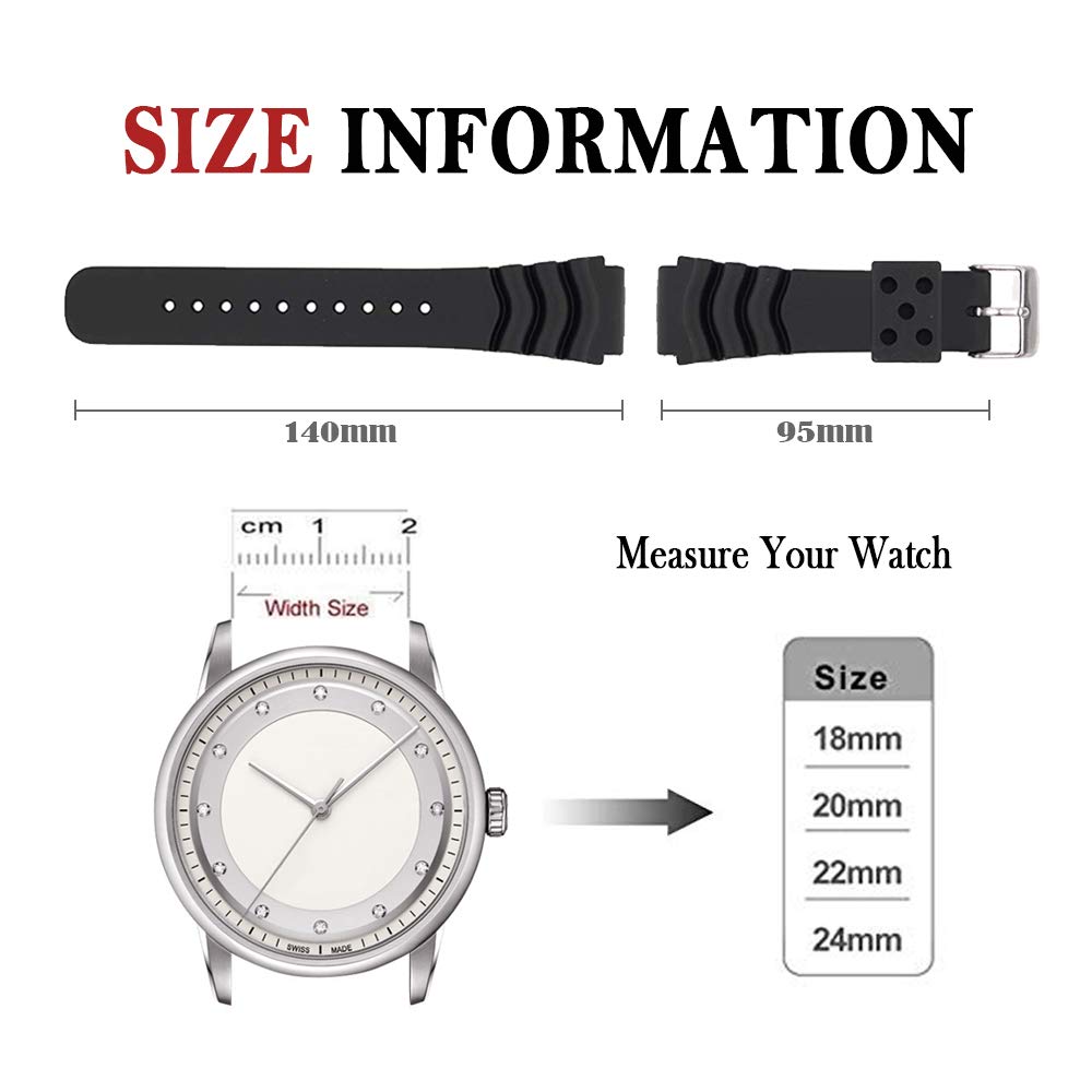 Narako Rubber Curved Line Watch Band 20mm 22mm 24mm Divers Model Fit for Seiko Watches (20mm)