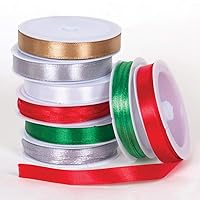 Baker Ross AW890 Christmas Satin Ribbon - Pack Of 10, Festive Arts And Crafts, Christmas Craft Supplies