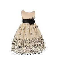 Girls Champagne Floral Embroidered Flower Dress