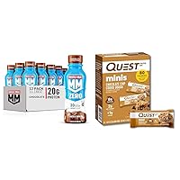 Muscle Milk Zero Protein Shake, Chocolate, 20g Protein, Zero Sugar, 100 Calories, Calcium, Vitamins A, C & D, 4g Fiber, Energizing Snack, Workout Recovery, Packaging May Vary (12 Pack) and Quest Nutrition Mini Chocolate Chip Cookie Dough Protein Bars, 14 Count