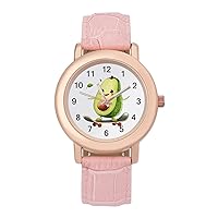 Cute Avocado Skateboard Women's Watches Classic Quartz Watch with Leather Strap Easy to Read Wrist Watch
