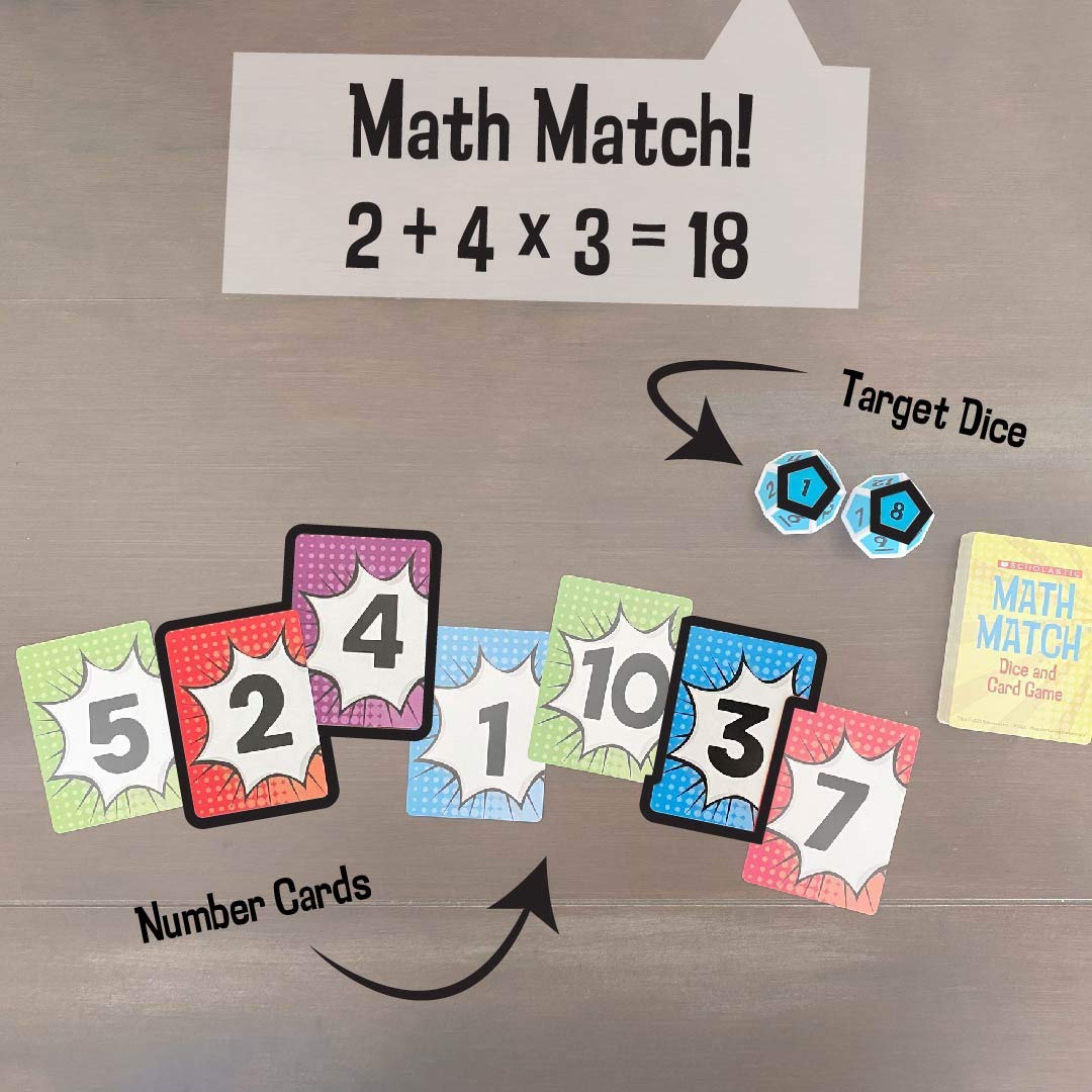 University Games Scholastic, Math Match Dice and Card Game, The Ultimate Mental Math Match for Kids Ages 5 to 12 and 1 to 4 Players from (00707)