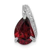 925 Sterling Silver Polished Prong set Open back Rhodium Pear Garnet Pendant Necklace Measures 13x7mm Wide Jewelry for Women