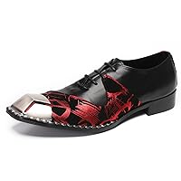 Men's Oxfords Party Dress Casual Metal-Square Toe Leather Two-Toned Shoes Western Fashion Tuxedo Prom Formal Lace Up Derby for Men