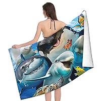 Cartoon Shark Bath Towel Beach Towel Microfiber Bath Towels Large Quick Dry Towel for Spa Sauna Gym Beach Pool