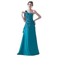 Teal Taffeta One Shoulder Pleated Beading Prom Dress With Petal Detail