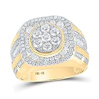 The Diamond Deal 10kt Yellow Gold Mens Round Diamond Flower Cluster Ring 3 Cttw