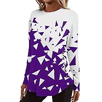 Workout Tops for Women,Women's Fashion Casual Long Sleeve Print Round Neck Button Pullover Top Blouse