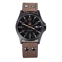 Vintage Mens Waterproof Date Leather Strap Sport Quartz Watch Gear Watches for Men