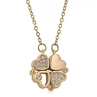 Titanium- Steel Four-Leaf Clover- Necklace, Magnetic Folding Loves Heart-Shaped Clavicle Pendant Chain