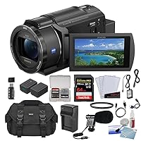 Sony FDR-AX43A UHD 4K Handycam Camcorder Bundle with 64GB Memory Card + Mini Condenser Microphone + Battery and Charger + Filter + Screen Protectors + Card Reader + Cleaning Kit + Case (11 Items)