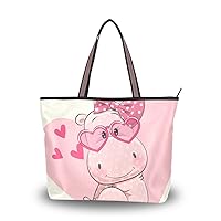 Cute Hippo Girl Shoulder Bag Top Handle Tote Bag Handbag for Women